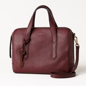 Fossil Burgundy Leather Satchel Purse with Pockets